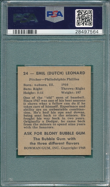 1948 Bowman #24 Emil Leonard PSA 7.5 *SP*