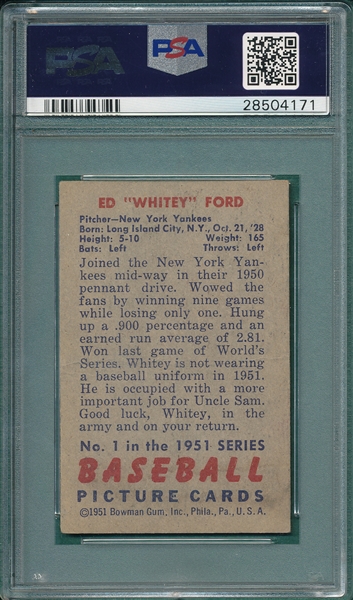 1951 Bowman #1 Whitey Ford PSA 2.5 *Rookie*