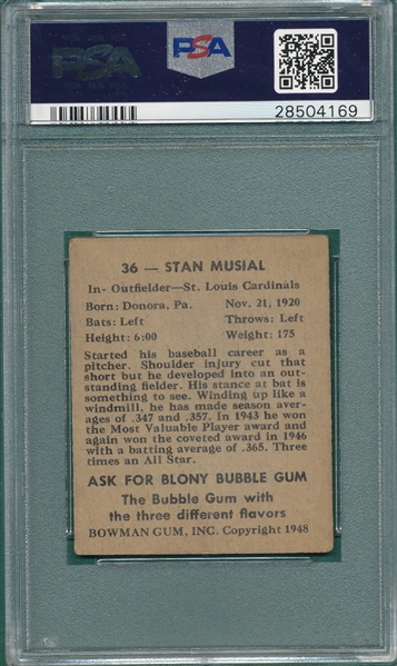 1948 Bowman #36 Stan Musial PSA 4 *Rookie*