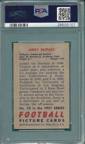 1951 Bowman FB #59 Jerry Shipkey PSA 8.5