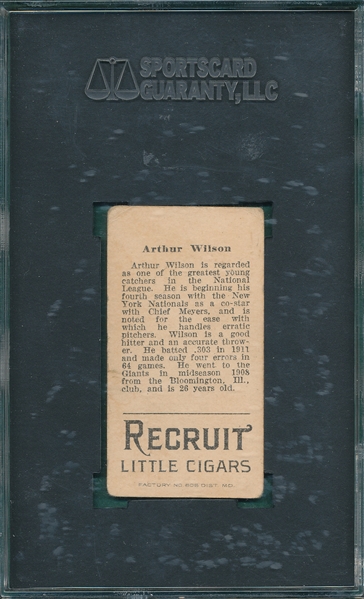 1912 T207 Wilson, Arthur, Recruit Little Cigars SGC 30
