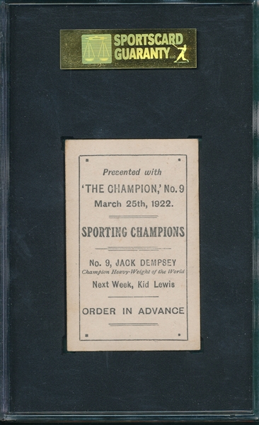 1922 #9 Jack Dempsey Sporting Champions SGC 80