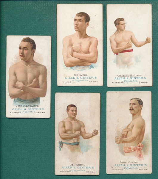 1888 N28 Allen & Ginter Cigarettes, Lot of (5) Prize Fighters