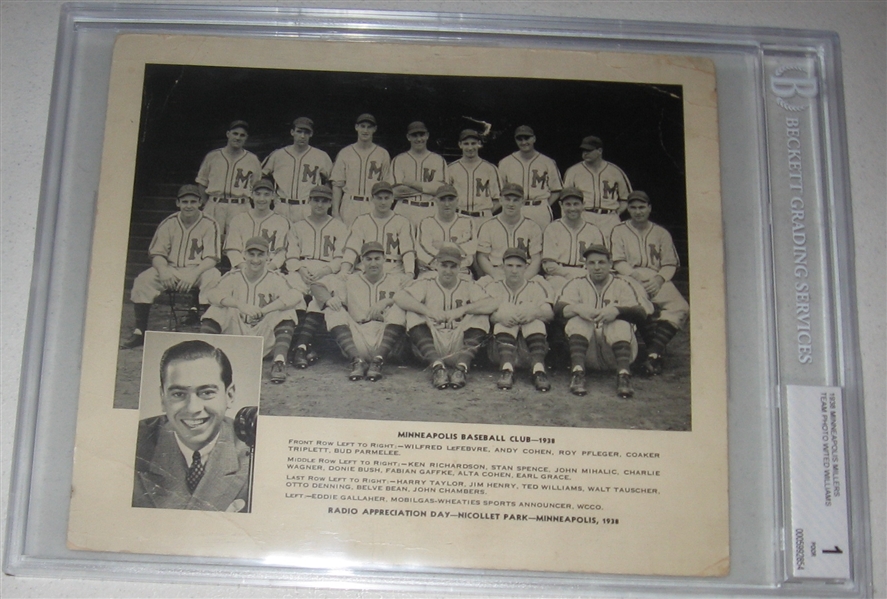 1938 Minneapolis Millers Team Photo W/ Ted Williams BGS 1