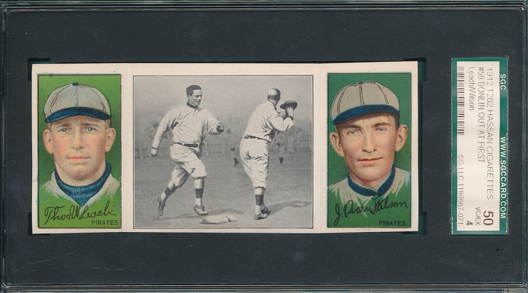 1912 T202 Donlin Out At First Leach/Wilson Hassan Cigarettes SGC 50