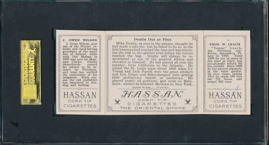 1912 T202 Donlin Out At First Leach/Wilson Hassan Cigarettes SGC 50
