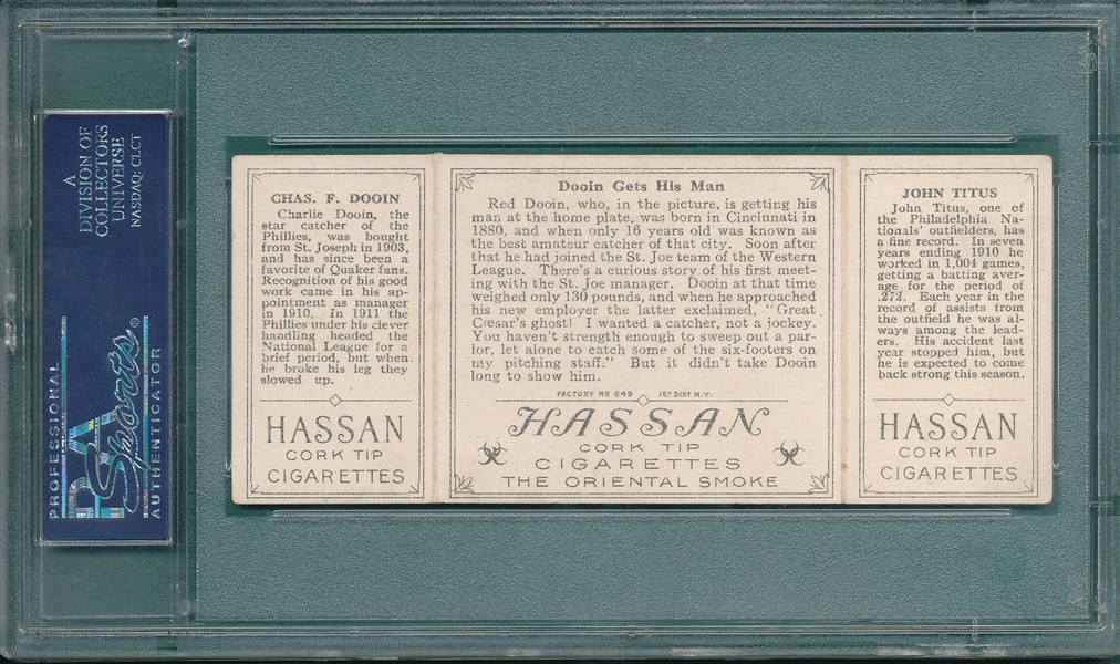 1912 T202 Dooin Gets His Man, Titus/Dooin, Hassan Cigarettes PSA 4