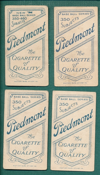 1909-1911 T206 Lot of (4) Piedmont Cigarettes W/ Chase, Blue
