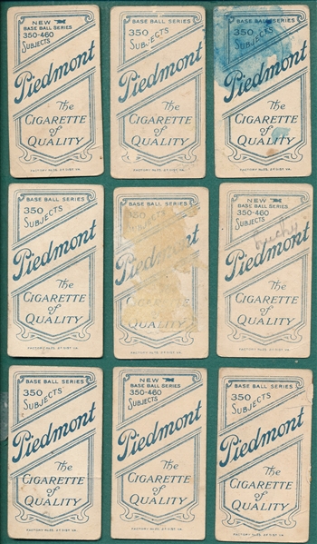 1909-1911 T206 Lot of (9) Piedmont Cigarettes W/ Chase, Dark Cap