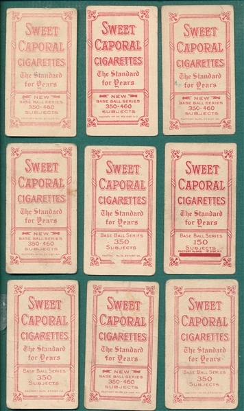 1909-1911 T206 Lot of (9) Sweet Caporal Cigarettes W/ Chase, Blue Portrait