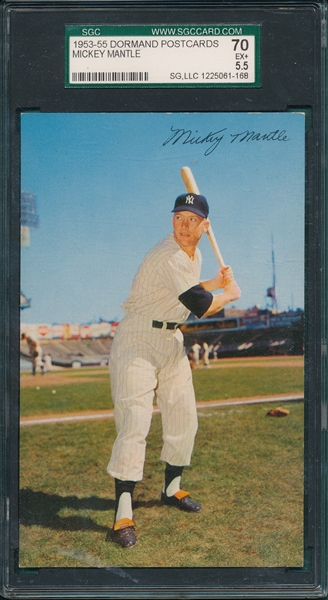 1953-55 Dormand Postcard Mickey Mantle SGC 70