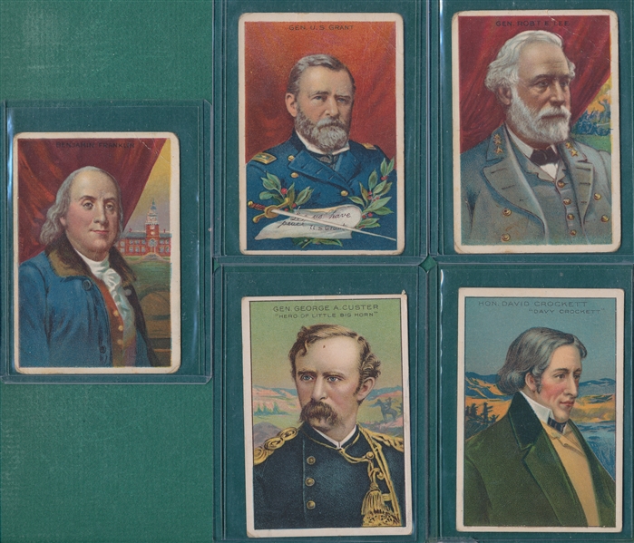 1910s T68 Heroes of History Royal Bengals Little Cigars W/ Gen. Lee, (5) Card Lot