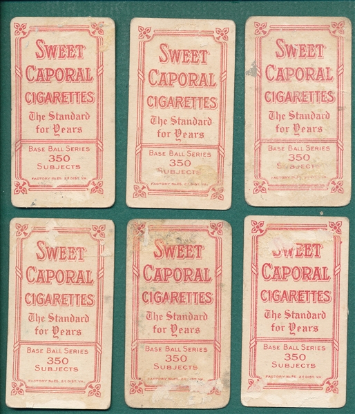 1909-1911 T206 Sweet Caporal Cigarettes, Lot of (6) W/ Hartsel