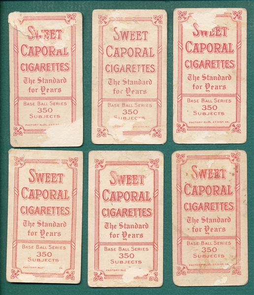 1909-1911 T206 Sweet Caporal Cigarettes, Lot of (6) W/ Wilson