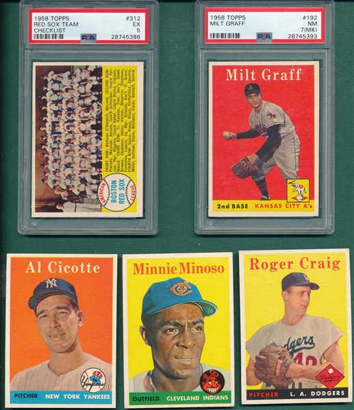 1958 Topps Lot of (40) W/ #312 Red Sox PSA 5