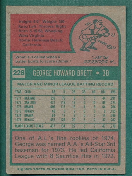 1975 Topps #228 George Brett, Rookie