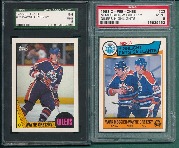 1983 OPC #23 Messier/Gretzky PSA 9 &  1987 #53 Wayne Gretzky SGC 96, Lot of (2) *MINT*