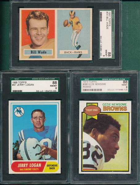 1957-79 Topps Lot of (3) Football W/ '79 Ozzie Newsome, Rookie SGC 88