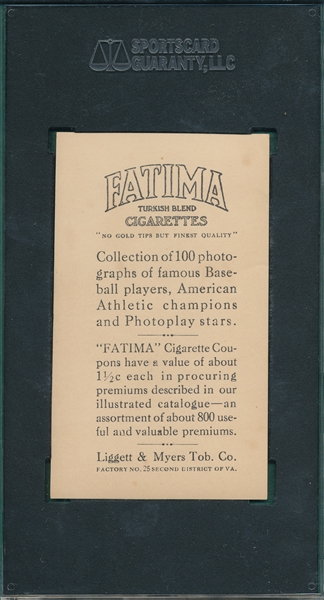 1914 T222 Hans Lobert Fatima Cigarettes SGC Authentic *SP*