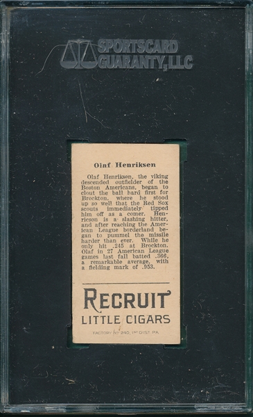 1912 T207 Henrikson Recruit Little Cigars SGC 60