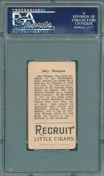 1912 T207 Morgan, Washington, Recruit Little Cigars PSA 2.5