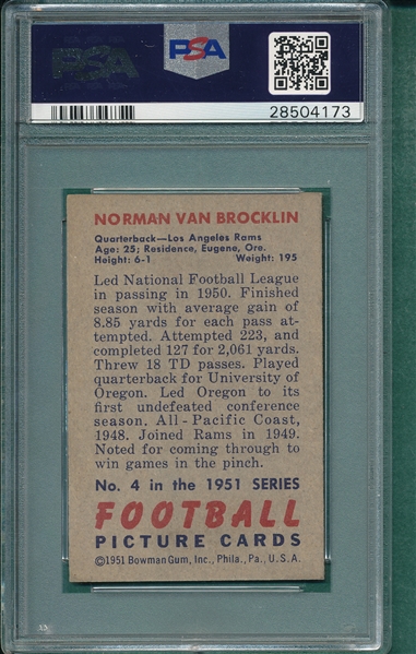1951 Bowman FB #4 Norm Van Brocklin PSA 6  *Rookie*