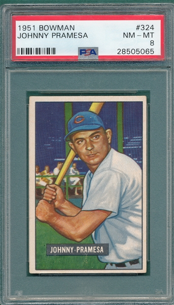 1951 Bowman #324 Johnny Parmesa PSA 8 *SP* *Last Card*