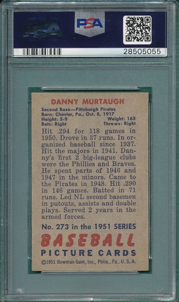 1951 Bowman #273 Danny Murtaugh PSA 8 *SP* 