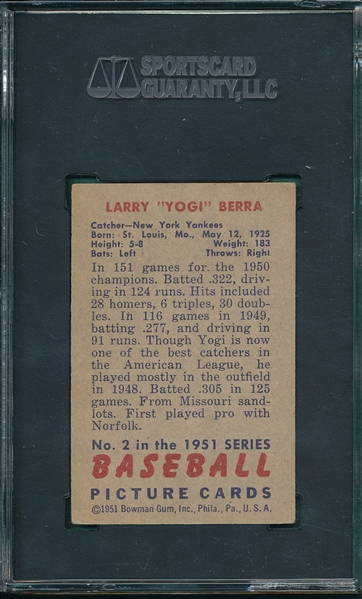 1951 Bowman #2 Yogi Berra SGC 50