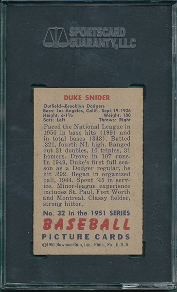 1951 Bowman #32 Duke Snider SGC 60