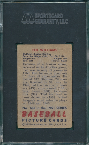 1951 Bowman #165 Ted Williams SGC 40