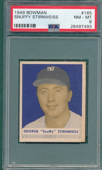 1949 Bowman #165 Snuffy Stirnweiss PSA 8 *High #*