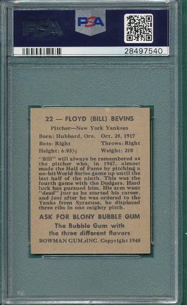 1948 Bowman #22 Floyd Bevins PSA 8 *SP*