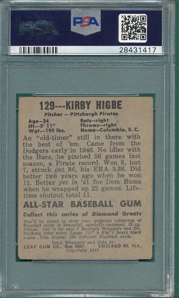 1948-49 Leaf #129 Kirby Higbe PSA 3 *SP*