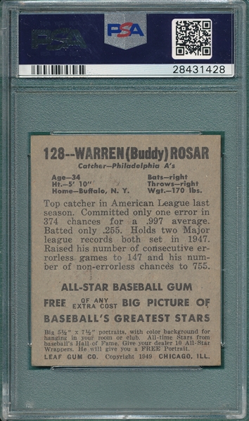 1948-49 Leaf #128 Warren Rosar PSA 6