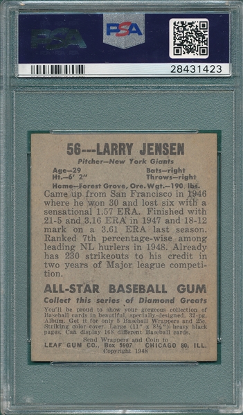 1948-49 Leaf #56 Larry Jansen PSA 5