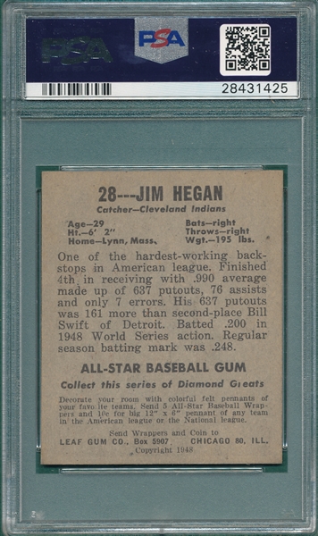 1948-49 Leaf #28 Jim Hegan PSA 7
