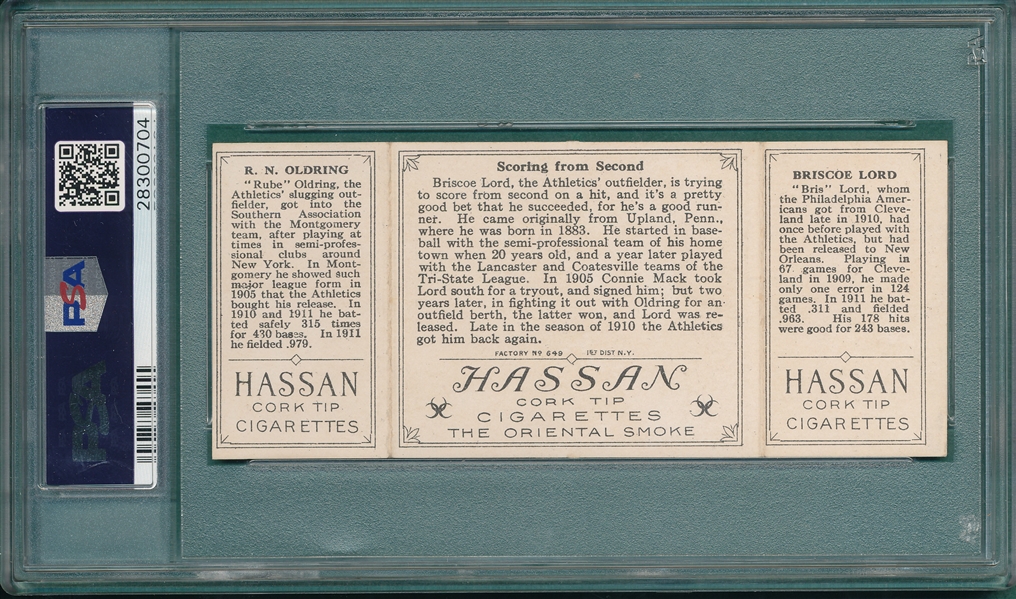 1912 T202 Scoring From Second, Lord/Oldring, Hassan Cigarettes, PSA 7 *Only 3 Graded Higher*