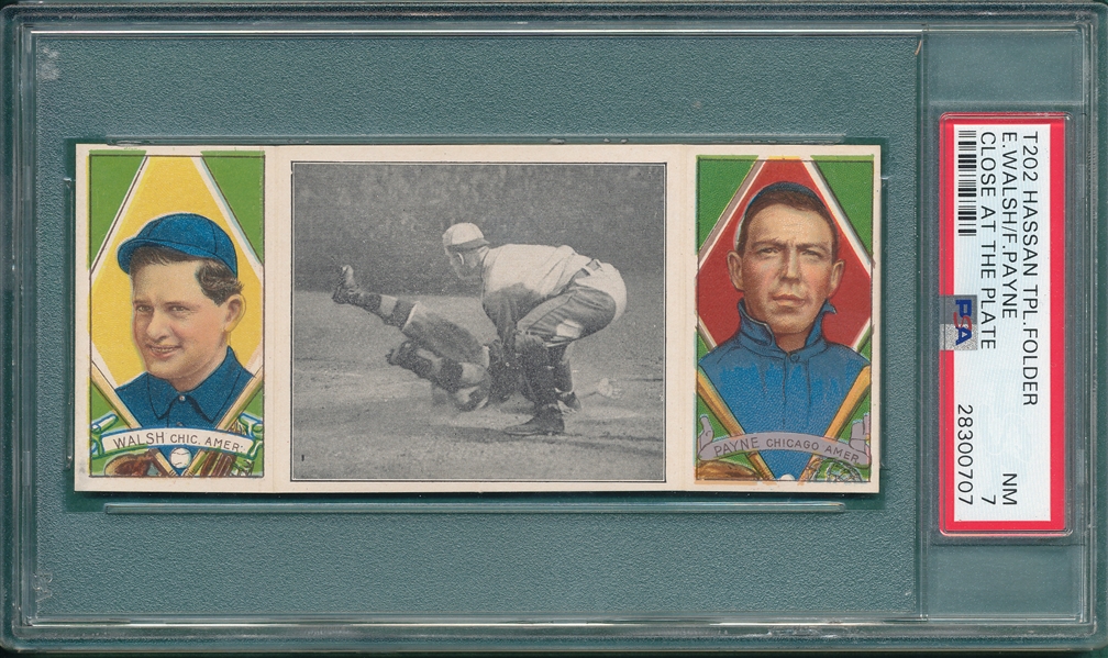 1912 T202 Close At The Plate, Walsh/Payne, Hassan Cigarettes, PSA 7 *Only 3 Graded Higher*