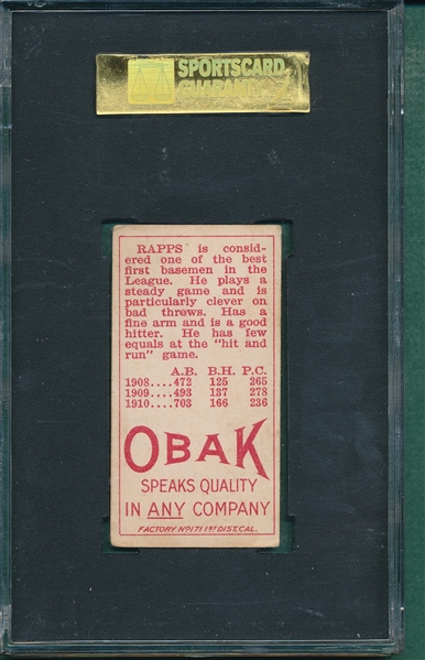 1911 T212-3 Rapps Obak Cigarettes SGC 30