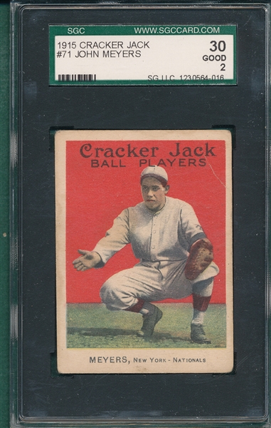 1915 Cracker Jack #71 John Meyers SGC 30