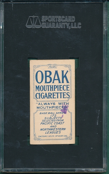 1910 T212-2 Breen Obaks Cigarettes SGC 50 *Stamped*