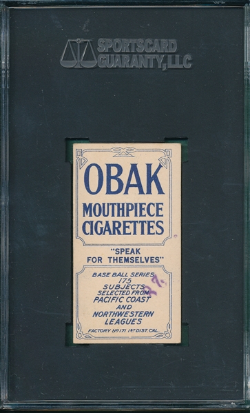 1910 T212-2 Howard Obaks Cigarettes SGC 50 *Stamped*