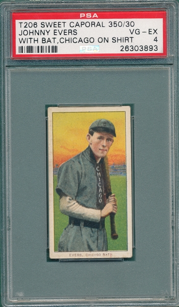 1909-1911 T206 Evers W/ Bat, Chicago on Shirt, Sweet Caporal Cigarettes PSA 4