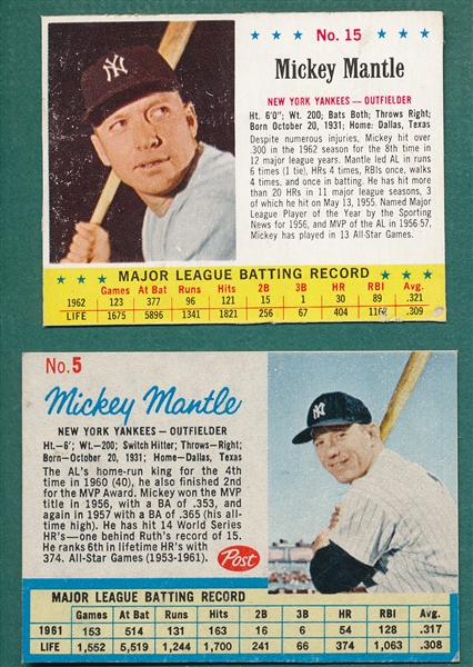1962 Post & 1963 Jello, Mickey Mantle, Lot of (2)