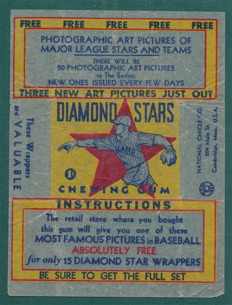 1934-36 Diamond Stars Baseball Wrapper, Yellow, 50 Pictures