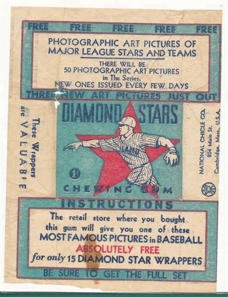 1934-36 Diamond Stars Baseball Wrapper, Green, 50 Pictures