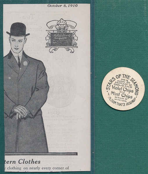 1909-11 Colgan's Chip Steinfeldt & Ad Clip W/ Cobb, Lot of (2)
