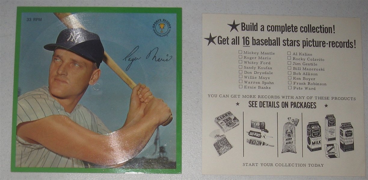 1964 Auravision Sports Record Roger Maris 33 RPM, Unpunched Plus Ad Sheet, Lot of (2)