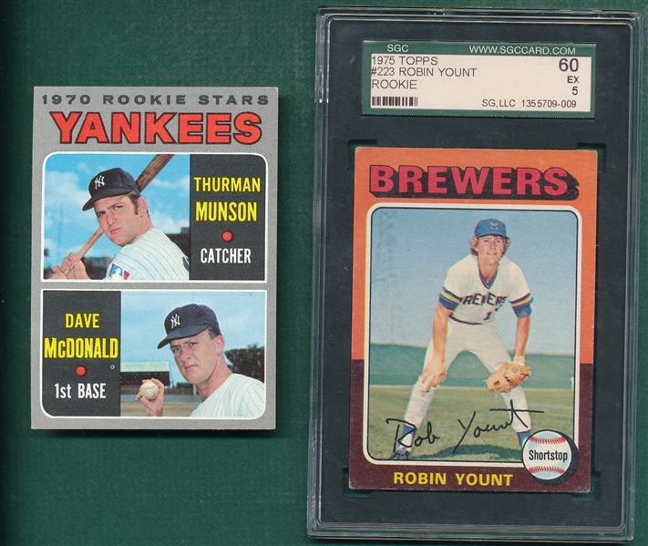 1970 Topps #189 Munson, Rookie & 1975 Topps #223 Yount, Rookie, SGC, Lot of (2)